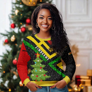Zimbabwe Christmas Ugly Christmas Sweater Flag Colors Xmas Tree and Holiday - African Pride