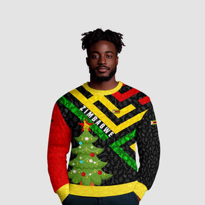 Zimbabwe Christmas Ugly Christmas Sweater Flag Colors Xmas Tree and Holiday - African Pride