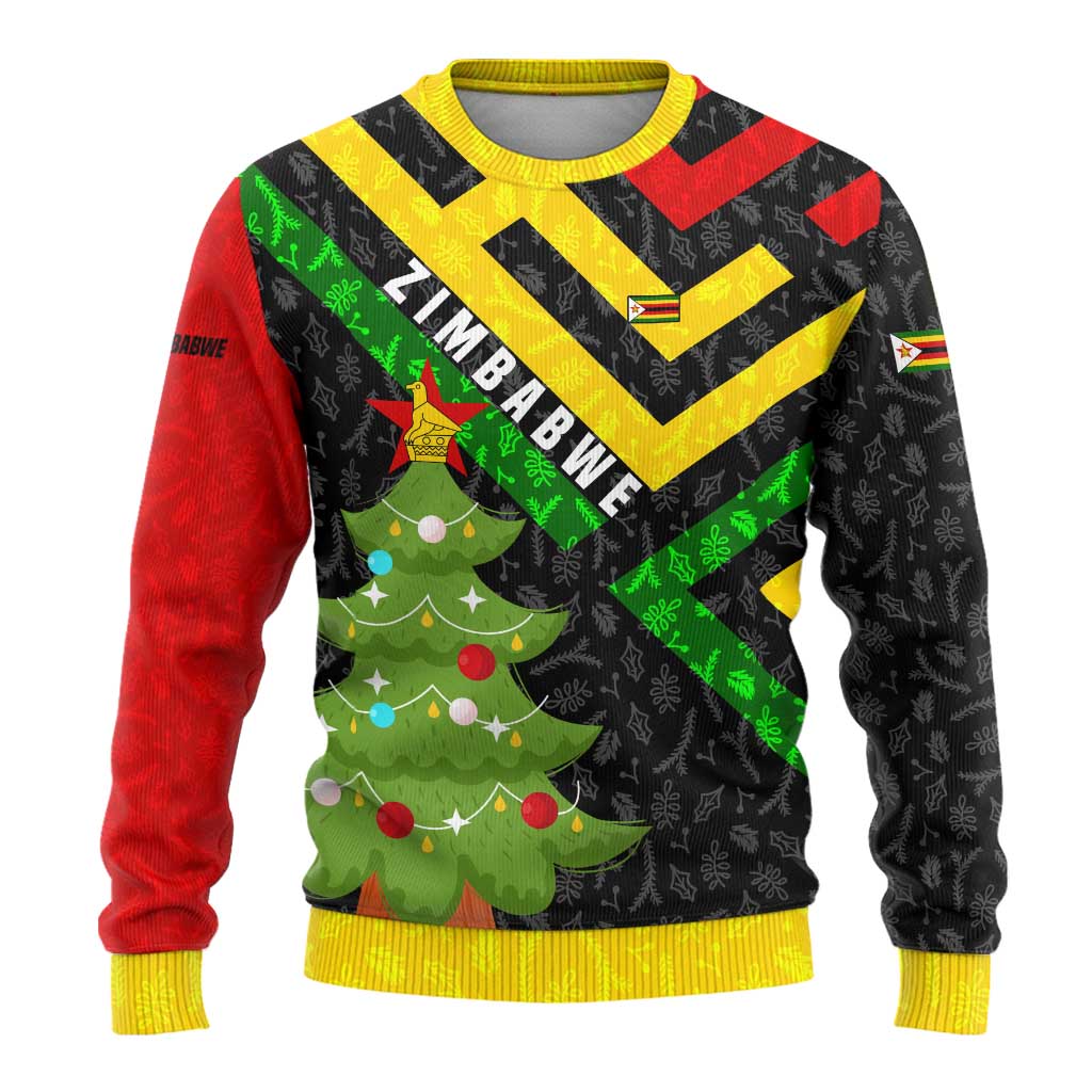 Zimbabwe Christmas Ugly Christmas Sweater Flag Colors Xmas Tree and Holiday - African Pride