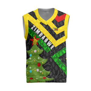 Zimbabwe Christmas Knitted V-Neck Vest Flag Colors Xmas Tree and Holiday - African Pride