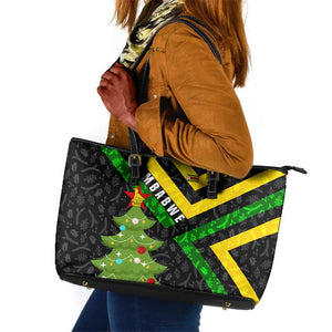 Zimbabwe Christmas Leather Tote Bag Flag Colors Xmas Tree and Holiday - African Pride