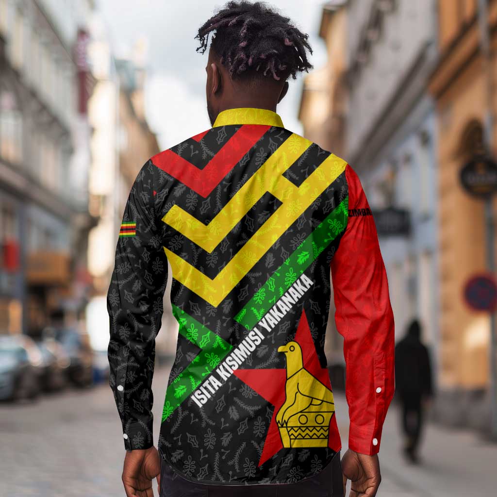 Zimbabwe Christmas Long Sleeve Button Shirt Flag Colors Xmas Tree and Holiday - African Pride