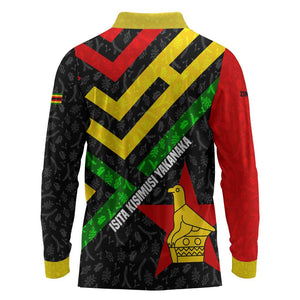 Zimbabwe Christmas Long Sleeve Polo Shirt Flag Colors Xmas Tree and Holiday - African Pride