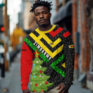 Zimbabwe Christmas Long Sleeve Shirt Flag Colors Xmas Tree and Holiday - African Pride