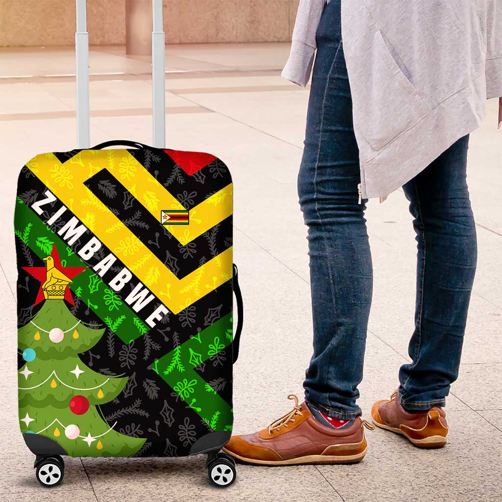 Zimbabwe Christmas Luggage Cover Flag Colors Xmas Tree and Holiday - African Pride