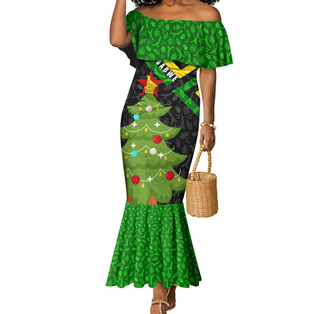 Zimbabwe Christmas Mermaid Dress Flag Colors Xmas Tree and Holiday - African Pride