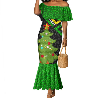 Zimbabwe Christmas Mermaid Dress Flag Colors Xmas Tree and Holiday - African Pride