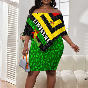 Zimbabwe Christmas Off Shoulder Short Dress Flag Colors Xmas Tree and Holiday - African Pride