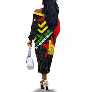 Zimbabwe Christmas Off The Shoulder Long Sleeve Dress Flag Colors Xmas Tree and Holiday - African Pride