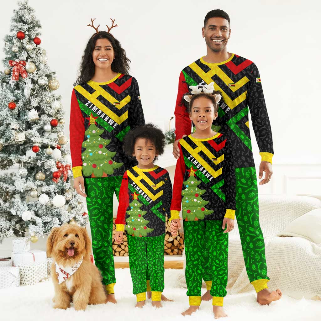 Zimbabwe Christmas Pajama Set Flag Colors Xmas Tree and Holiday - African Pride