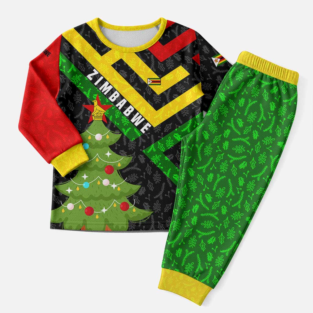 Zimbabwe Christmas Pajama Set Flag Colors Xmas Tree and Holiday - African Pride