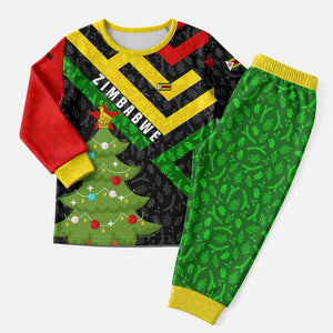 Zimbabwe Christmas Pajama Set Flag Colors Xmas Tree and Holiday - African Pride