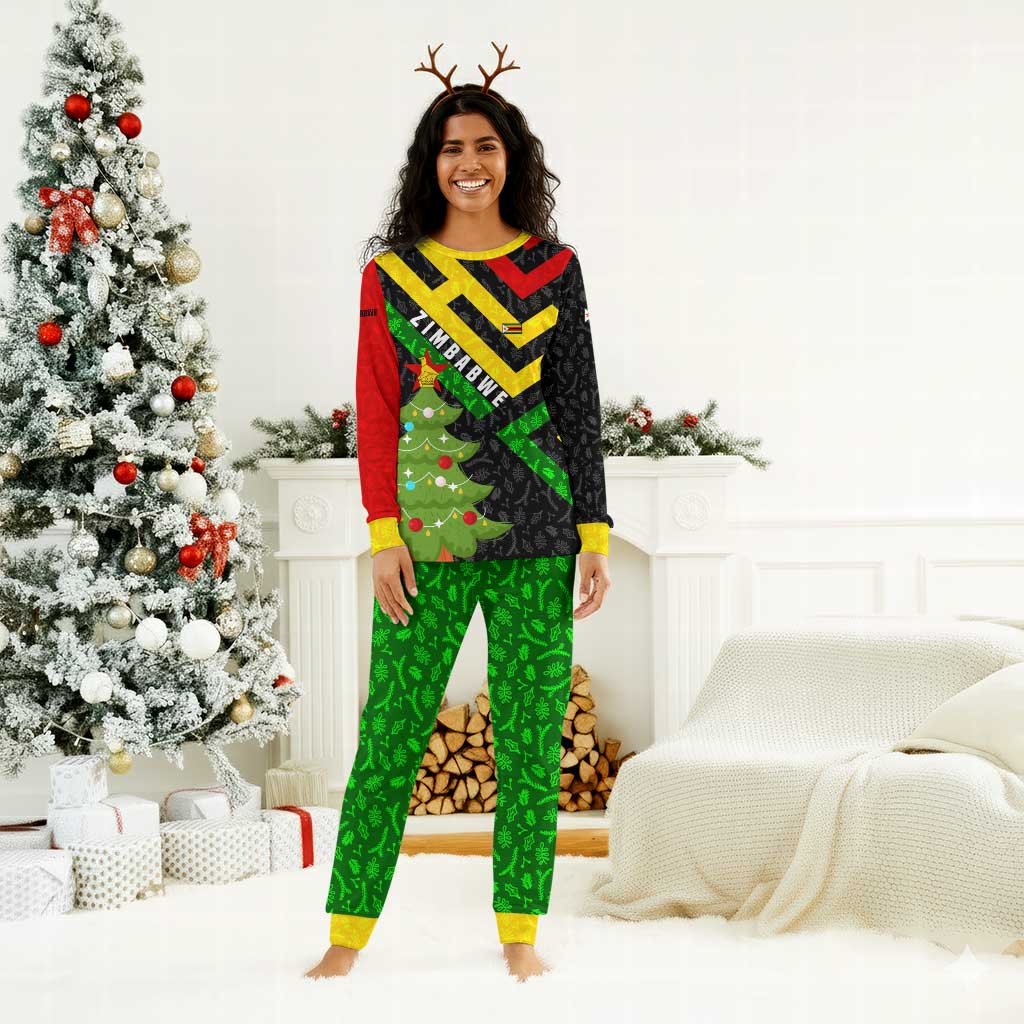 Zimbabwe Christmas Pajama Set Flag Colors Xmas Tree and Holiday - African Pride