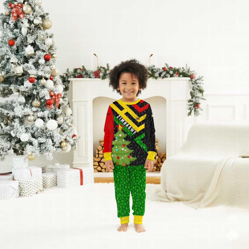 Zimbabwe Christmas Pajama Set Flag Colors Xmas Tree and Holiday - African Pride