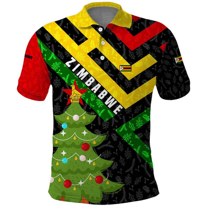 Zimbabwe Christmas Polo Shirt Flag Colors Xmas Tree and Holiday - African Pride