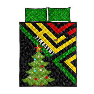 Zimbabwe Christmas Quilt Bed Set Flag Colors Xmas Tree and Holiday - African Pride