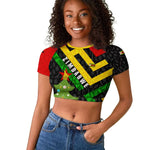 Zimbabwe Christmas Raglan Cropped T shirt Flag Colors Xmas Tree and Holiday - African Pride