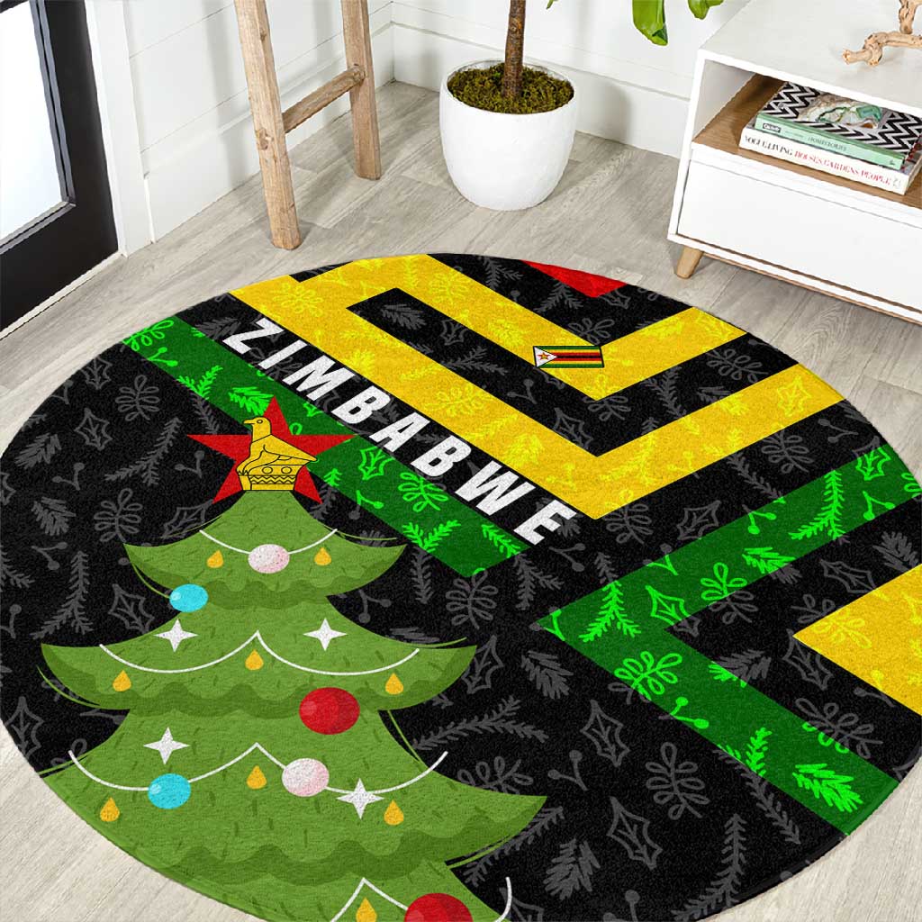 Zimbabwe Christmas Round Carpet Flag Colors Xmas Tree and Holiday - African Pride