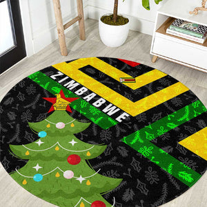 Zimbabwe Christmas Round Carpet Flag Colors Xmas Tree and Holiday - African Pride