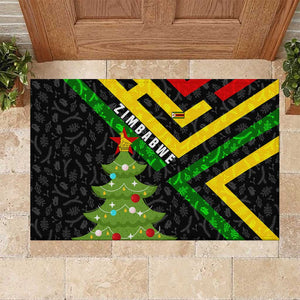Zimbabwe Christmas Rubber Doormat Flag Colors Xmas Tree and Holiday - African Pride