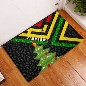 Zimbabwe Christmas Rubber Doormat Flag Colors Xmas Tree and Holiday - African Pride