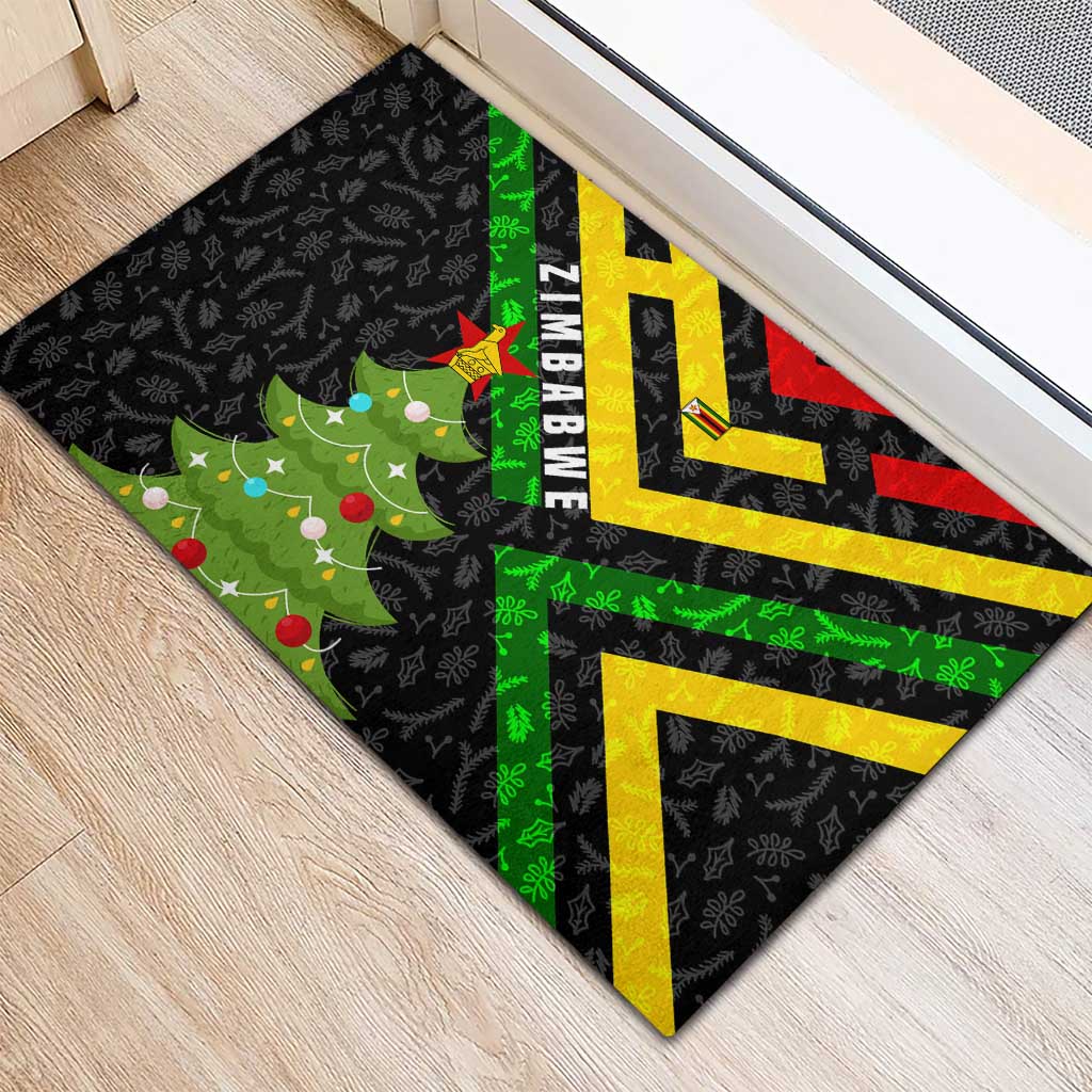 Zimbabwe Christmas Rubber Doormat Flag Colors Xmas Tree and Holiday - African Pride