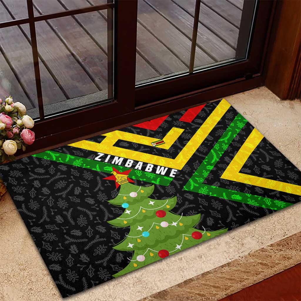 Zimbabwe Christmas Rubber Doormat Flag Colors Xmas Tree and Holiday - African Pride