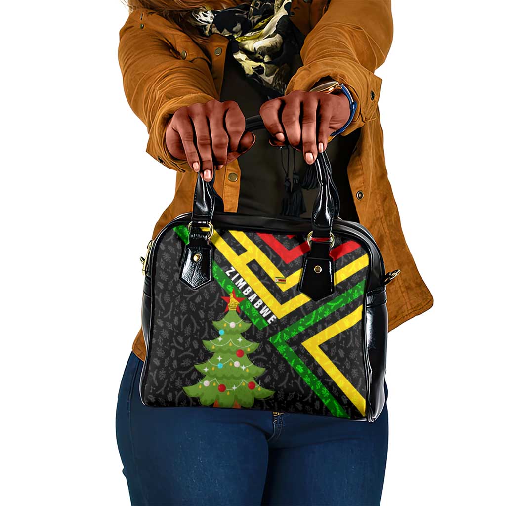 Zimbabwe Christmas Shoulder Handbag Flag Colors Xmas Tree and Holiday - African Pride