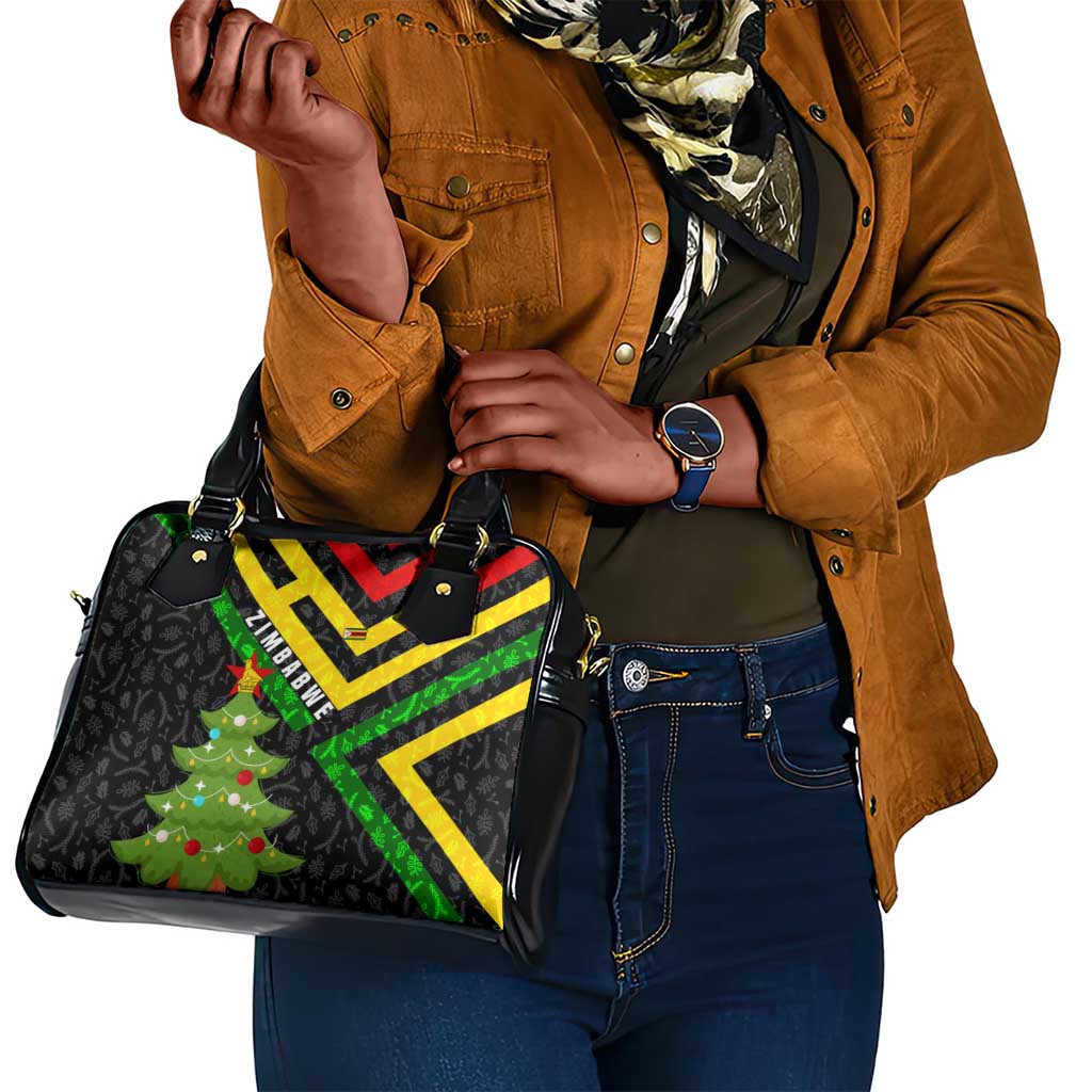 Zimbabwe Christmas Shoulder Handbag Flag Colors Xmas Tree and Holiday - African Pride