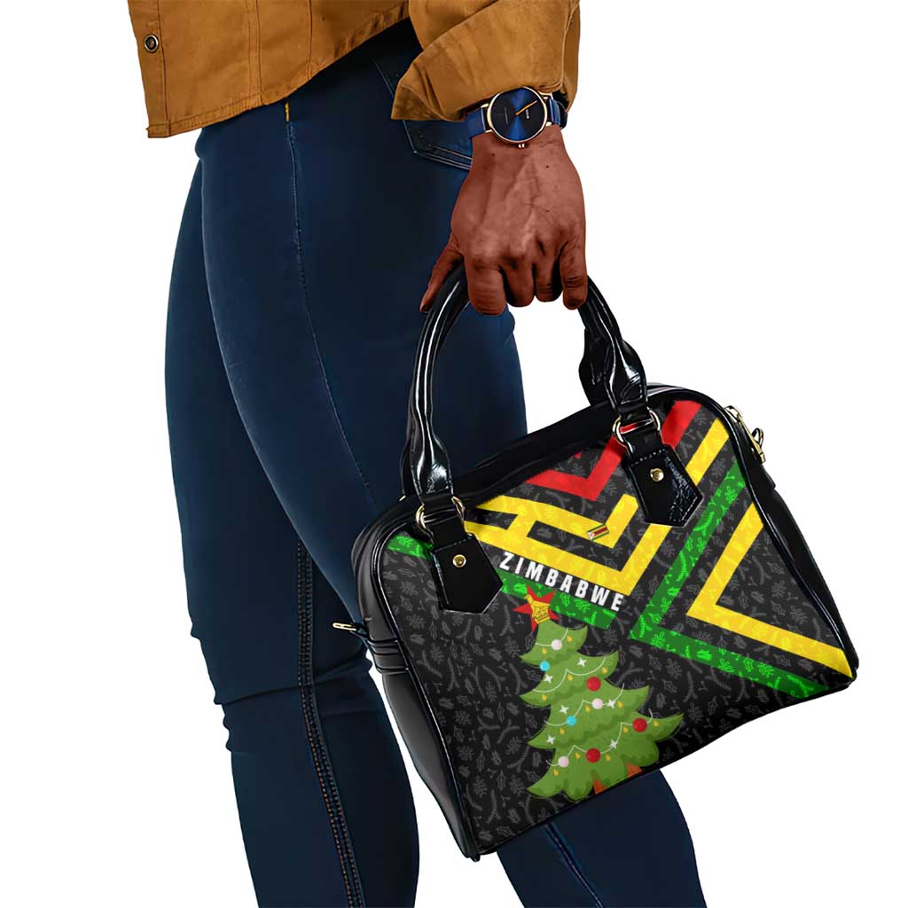 Zimbabwe Christmas Shoulder Handbag Flag Colors Xmas Tree and Holiday - African Pride