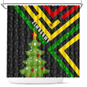 Zimbabwe Christmas Shower Curtain Flag Colors Xmas Tree and Holiday - African Pride