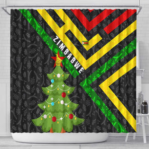 Zimbabwe Christmas Shower Curtain Flag Colors Xmas Tree and Holiday - African Pride