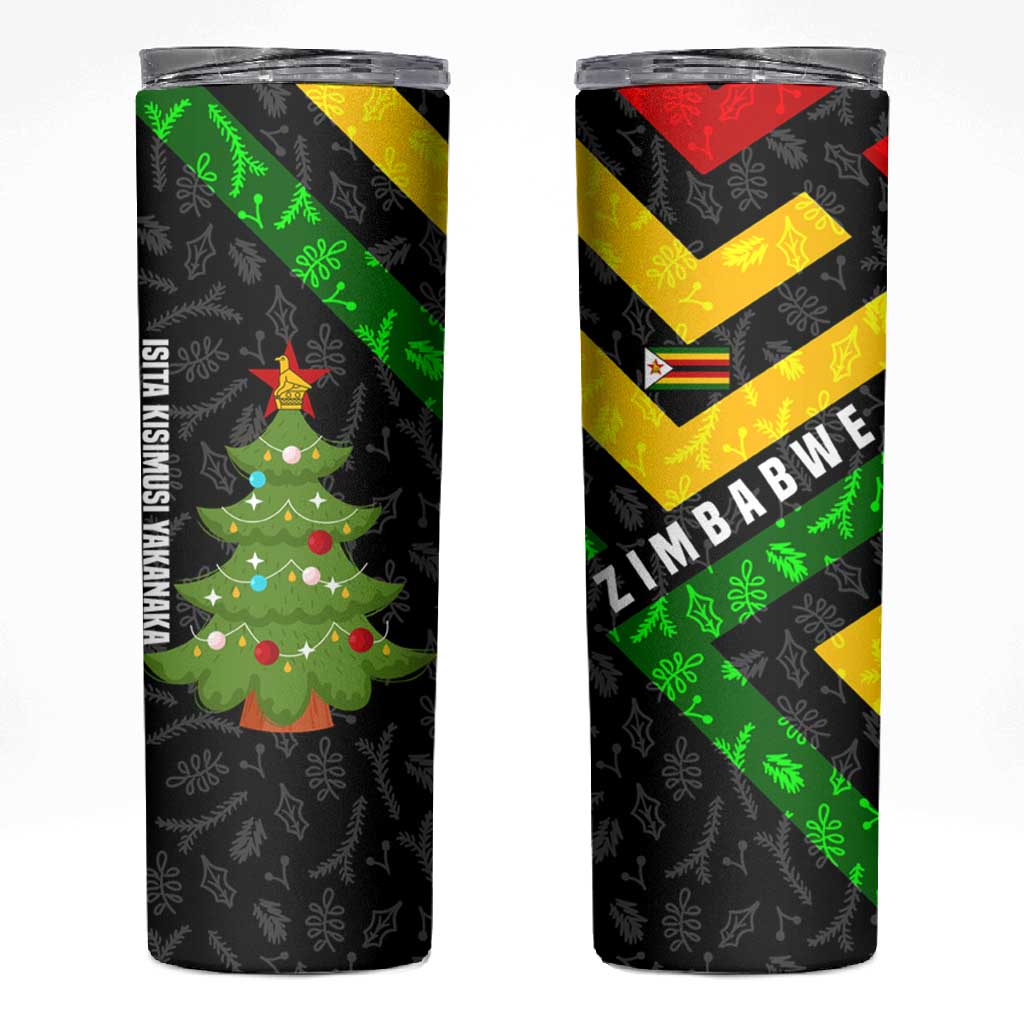 Zimbabwe Christmas Skinny Tumbler Flag Colors Xmas Tree and Holiday - African Pride