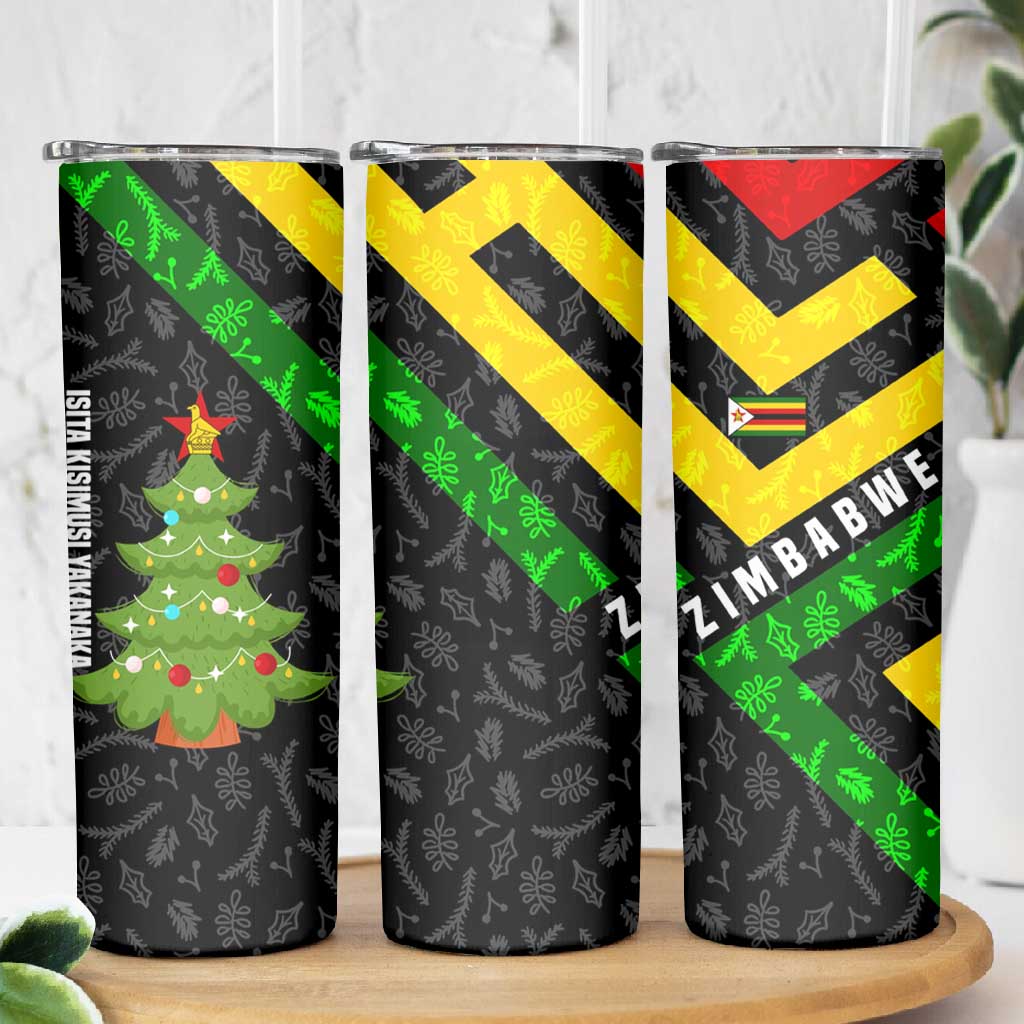 Zimbabwe Christmas Skinny Tumbler Flag Colors Xmas Tree and Holiday - African Pride