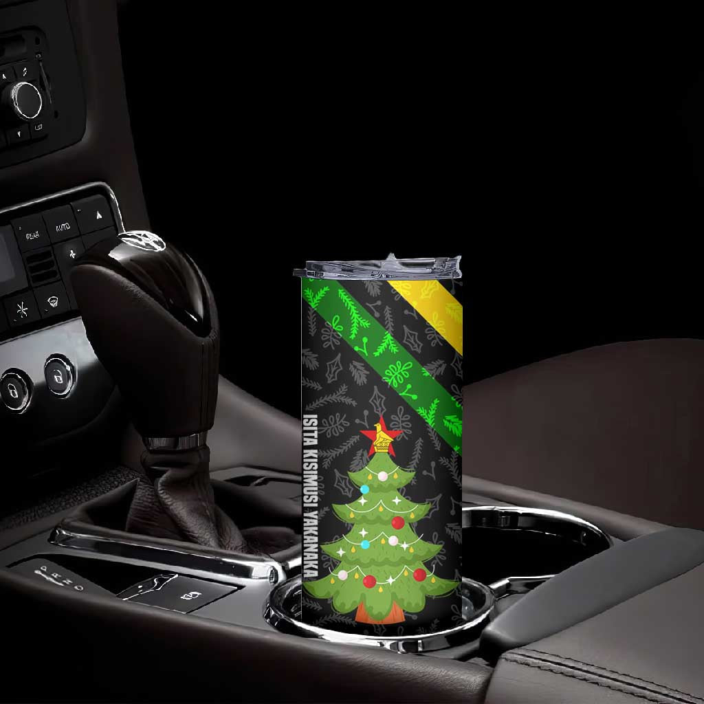 Zimbabwe Christmas Skinny Tumbler Flag Colors Xmas Tree and Holiday - African Pride
