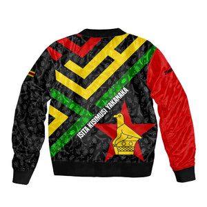 Zimbabwe Christmas Sleeve Zip Bomber Jacket Flag Colors Xmas Tree and Holiday - African Pride