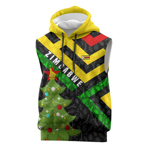 Zimbabwe Christmas Sleeveless Hoodie Flag Colors Xmas Tree and Holiday - African Pride