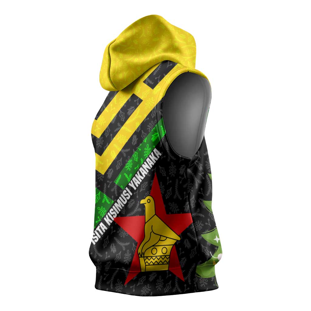Zimbabwe Christmas Sleeveless Hoodie Flag Colors Xmas Tree and Holiday - African Pride