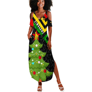 Zimbabwe Christmas Summer Maxi Dress Flag Colors Xmas Tree and Holiday - African Pride