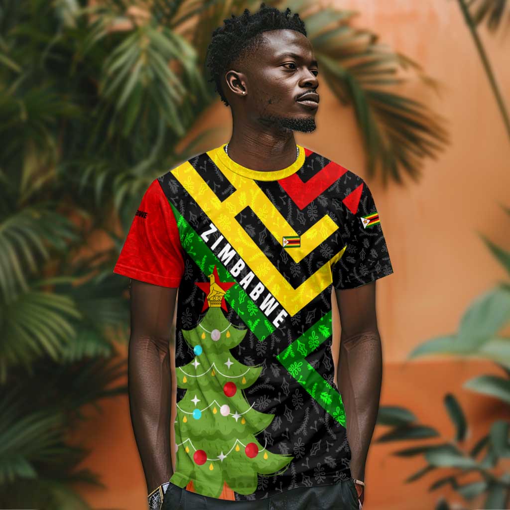 Zimbabwe Christmas T shirt Flag Colors Xmas Tree and Holiday - African Pride