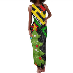 Zimbabwe Christmas Tank Maxi Dress Flag Colors Xmas Tree and Holiday - African Pride