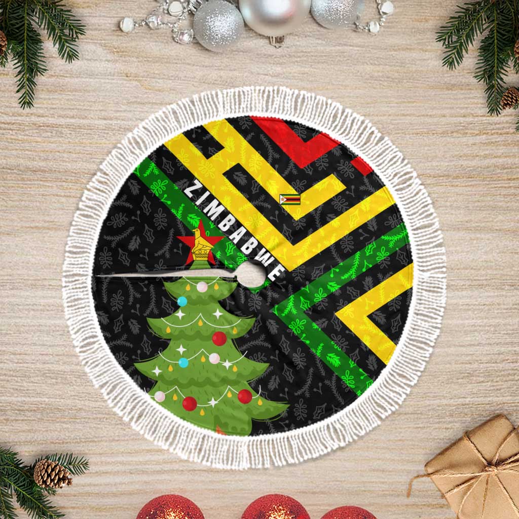 Zimbabwe Christmas Tree Skirt Flag Colors Xmas Tree and Holiday - African Pride