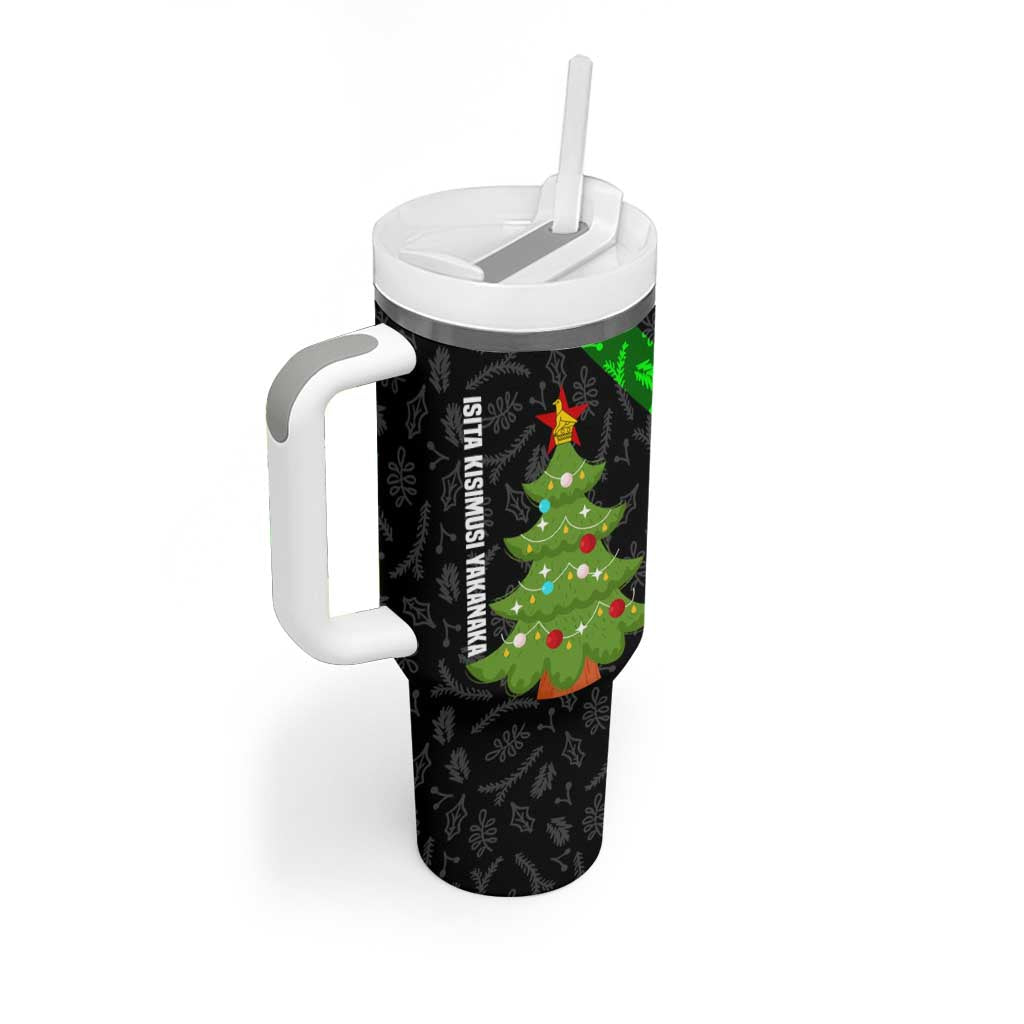Zimbabwe Christmas Tumbler With Handle Flag Colors Xmas Tree and Holiday - African Pride