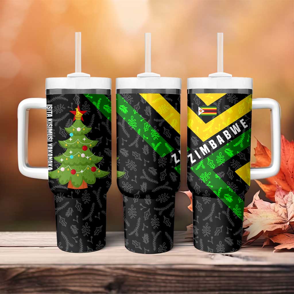 Zimbabwe Christmas Tumbler With Handle Flag Colors Xmas Tree and Holiday - African Pride