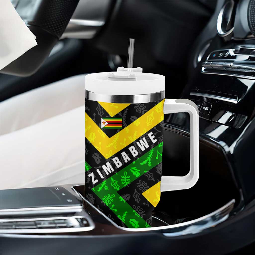 Zimbabwe Christmas Tumbler With Handle Flag Colors Xmas Tree and Holiday - African Pride