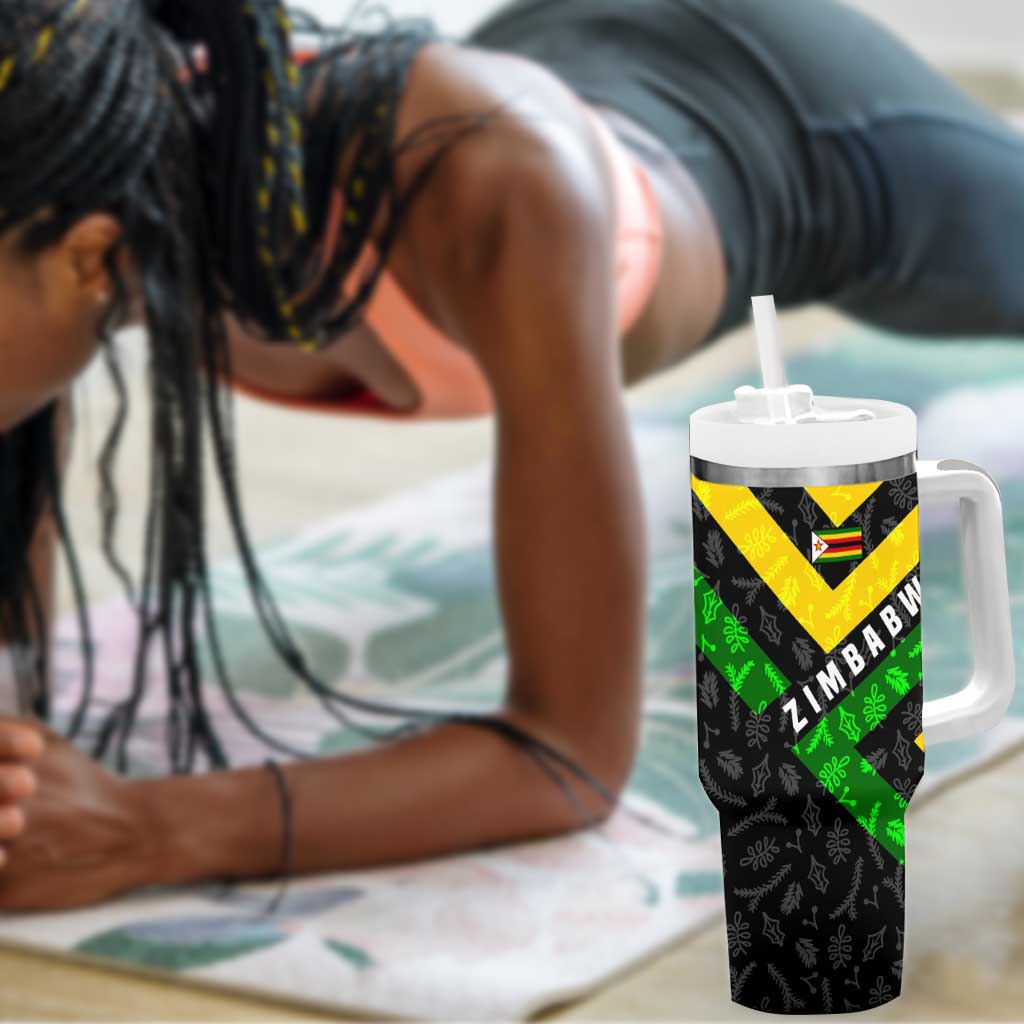 Zimbabwe Christmas Tumbler With Handle Flag Colors Xmas Tree and Holiday - African Pride