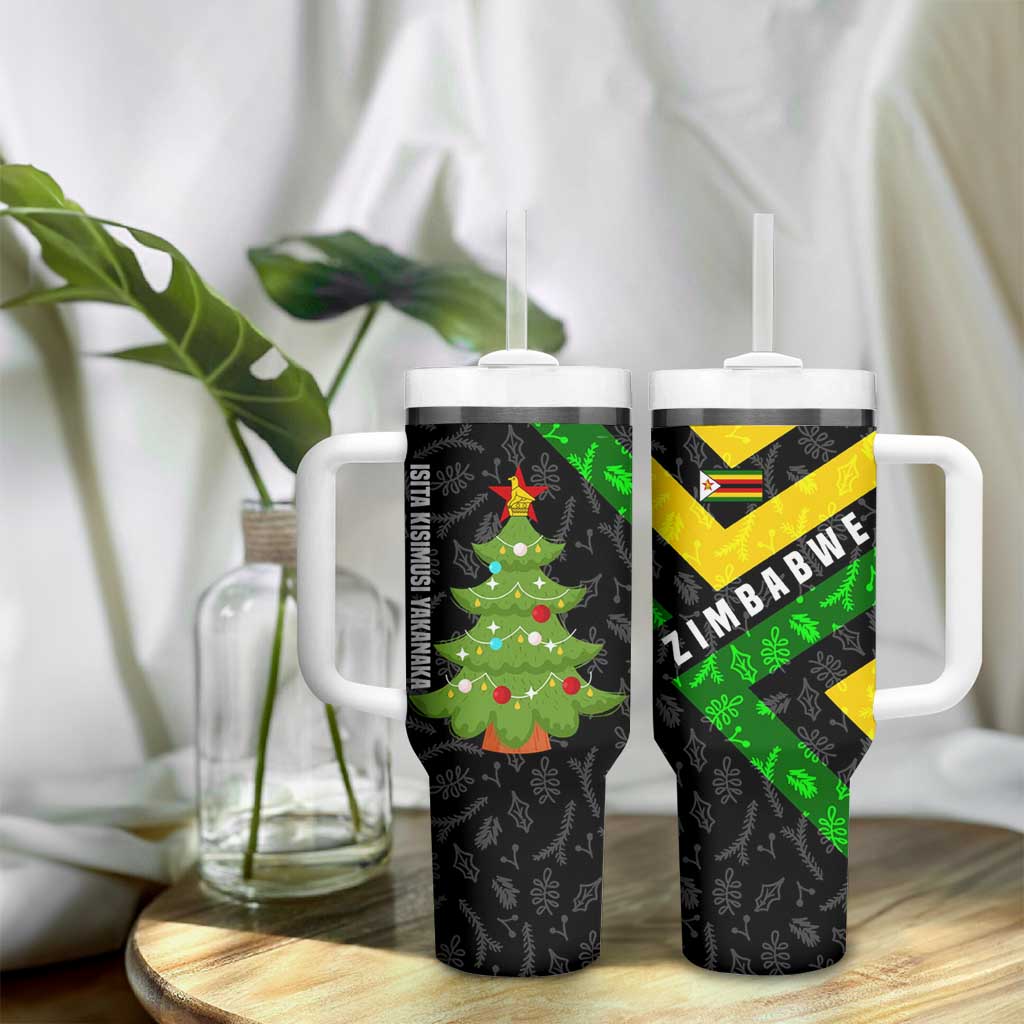 Zimbabwe Christmas Tumbler With Handle Flag Colors Xmas Tree and Holiday - African Pride
