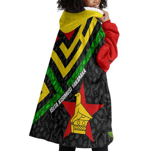 Zimbabwe Christmas Wearable Blanket Hoodie Flag Colors Xmas Tree and Holiday - African Pride