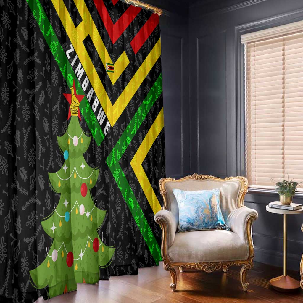 Zimbabwe Christmas Window Curtain Flag Colors Xmas Tree and Holiday - African Pride