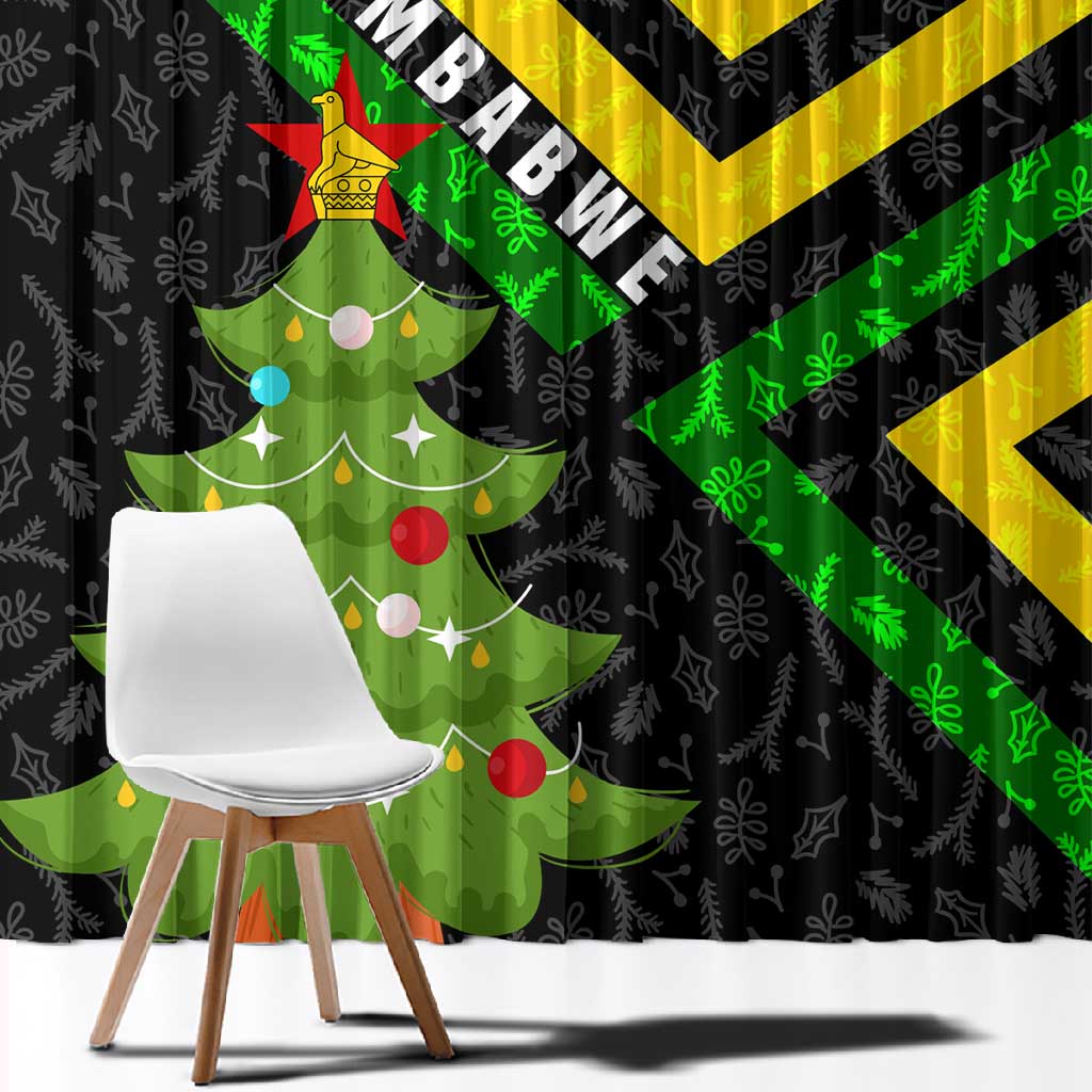 Zimbabwe Christmas Window Curtain Flag Colors Xmas Tree and Holiday - African Pride